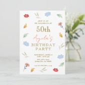 Fleur coloré joyeux 50e anniversaire Invitations (Debout devant)