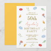 Fleur coloré joyeux 50e anniversaire Invitations (Devant / Derrière)