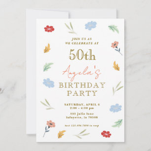 Fleur coloré joyeux 50e anniversaire Invitations