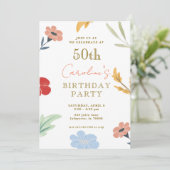 Fleur coloré joyeux 50e anniversaire Invitations (Debout devant)