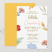 Fleur coloré joyeux 50e anniversaire Invitations (Devant / Derrière)