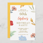 Fleur colorée joyeux 60e anniversaire Invitations (Devant / Derrière)