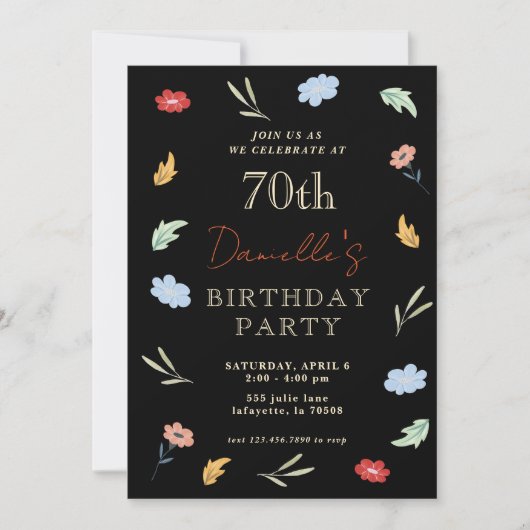 Fleur colorée joyeux 70e anniversaire Invitations (Devant)