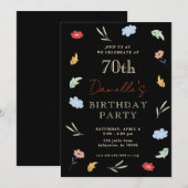Fleur colorée joyeux 70e anniversaire Invitations (Devant / Derrière)