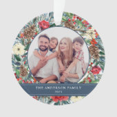 Fleur couronne Noël Photo personnalisée Bleu (devant)