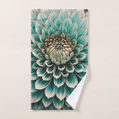 Fleur Dahlia en Art numérique bleu Aqua Turquoise (Serviette à main)