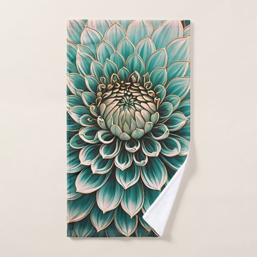 Fleur Dahlia en Art numérique bleu Aqua Turquoise (Serviette à main)