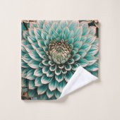 Fleur Dahlia en Art numérique bleu Aqua Turquoise (Gant de toilette)
