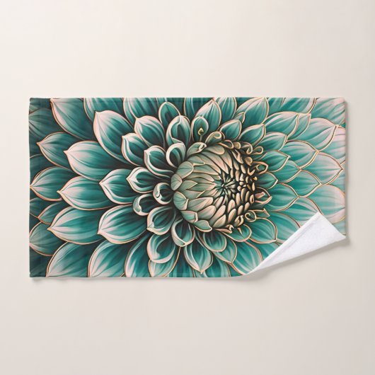 Fleur Dahlia en Art numérique bleu Aqua Turquoise (Serviette à main)