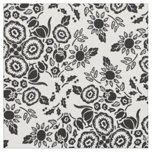 Fleur Damas tissu noir blanc