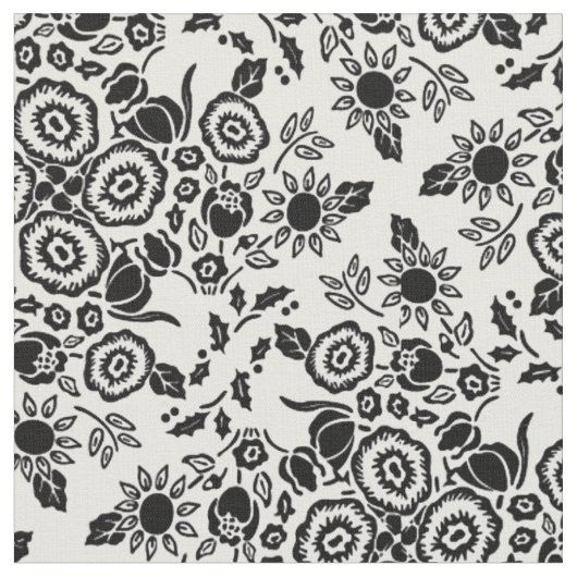 Fleur Damas tissu noir blanc (Fermer)