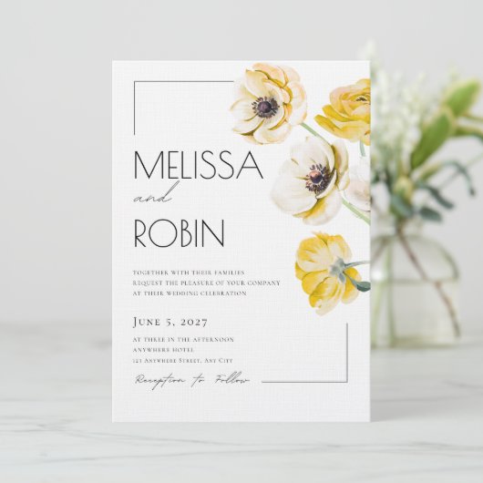 Fleur d'anémone dorée Invitation de mariage minima (Debout devant)