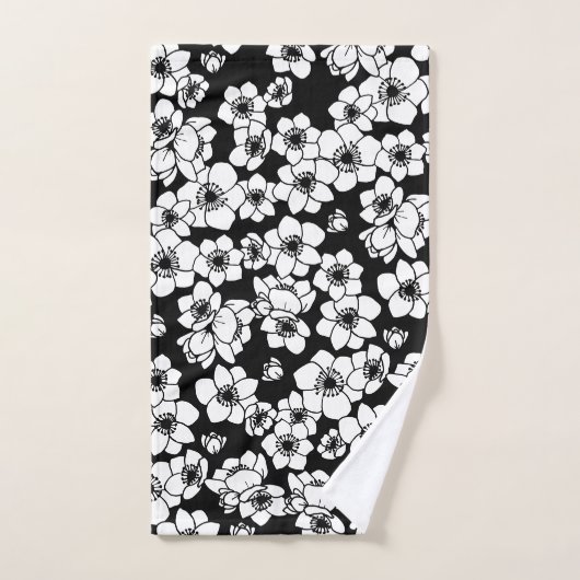 Fleur d'anémone noir et blanc (Serviette à main)