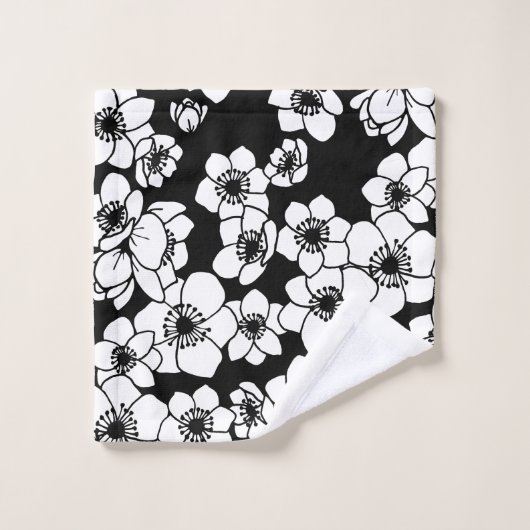 Fleur d'anémone noir et blanc (Gant de toilette)