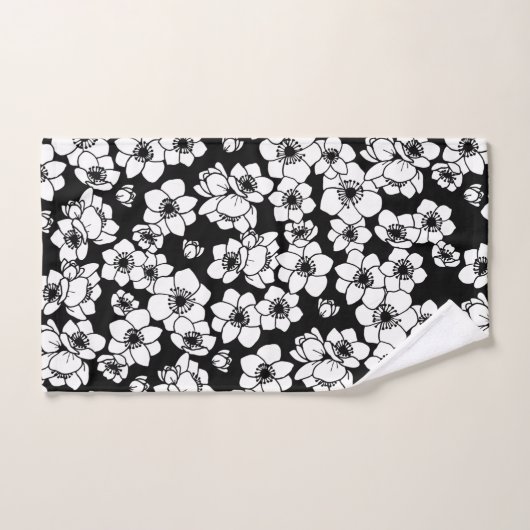 Fleur d'anémone noir et blanc (Serviette à main)
