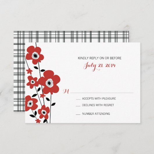 Fleur d'anémone rouge moderne | RSVP pour mariage (Devant / Derrière)