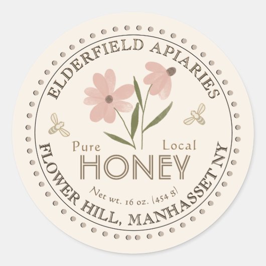 Fleur d'aquarelle et abeilles Pure Étiquette local (Devant)