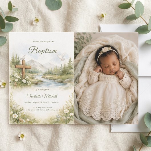 Fleur d'aquarelle Invitation photo de baptême mini