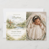Fleur d'aquarelle Invitation photo de baptême mini (Devant)