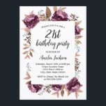 Fleur d'aquarelle pourpre Invitation 21e anniversa<br><div class="desc">Plus joli Floral Aquarelle moderne Invitations d'anniversaire dans le Little Bayleigh Store!</div>