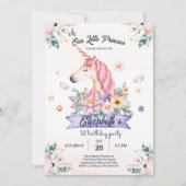 Fleur d'aquarelle Unicorn Girl Birthday Invitation (Devant)
