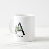 Fleur d'aquarelle verte monogramme blanc tasse de  (Devant gauche)