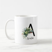 Fleur d'aquarelle verte monogramme blanc tasse de (Gauche)