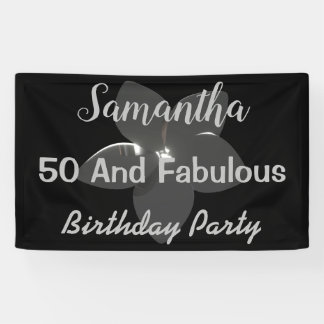 Fleur d'argent métallique 3D Cinquante et bannière