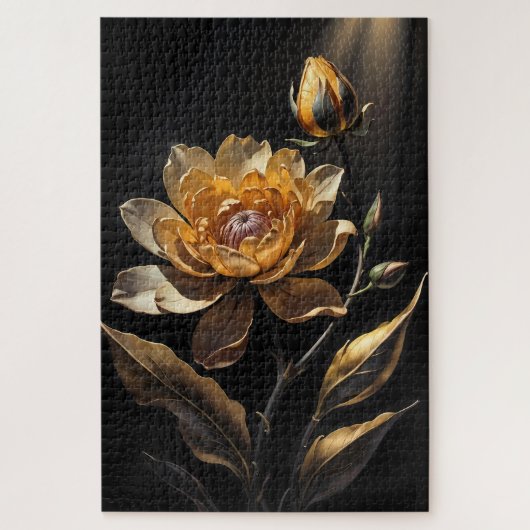Fleur d'art botanique doré Puzzle (Vertical)