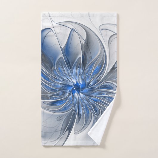 Fleur d'art fractal à l'aquarelle bleu gris abstra (Serviette à main)