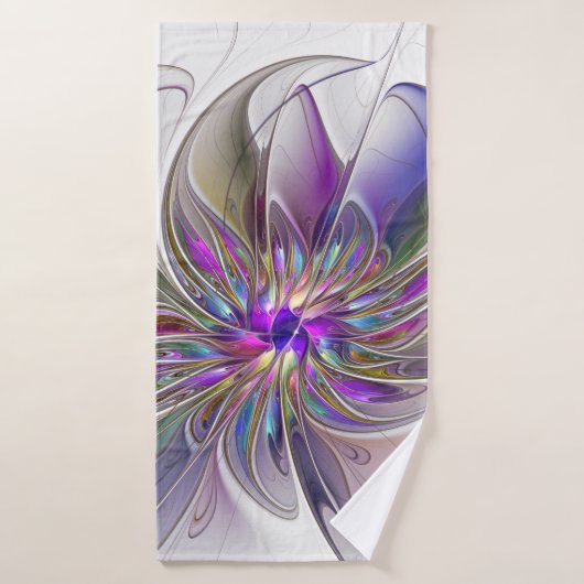 Fleur d'art fractal abstrait énergique et coloré (Serviette de bain)