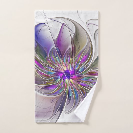 Fleur d'art fractal abstrait énergique et coloré (Serviette à main)