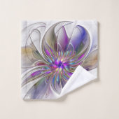 Fleur d'art fractal abstrait énergique et coloré (Gant de toilette)