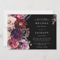 Fleur d'automne Dahlia Faire-part de mariage noir