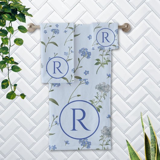 Fleur de Bleu Motif Aquarelle Monogrammé
