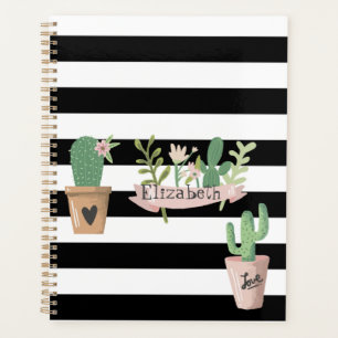 Fleur de Cactus Rayures Noires et Blanches