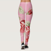 Fleur de cerise rouge floral rose leggings (Dos)