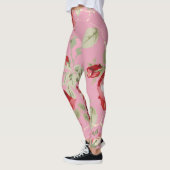 Fleur de cerise rouge floral rose leggings (Gauche)