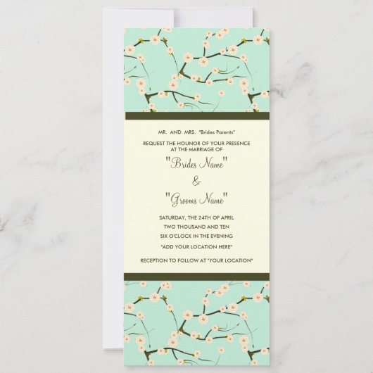 Fleur de cerisier bleu faire-part de mariage (Devant)