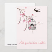 Fleur de cerisier, cage à oiseaux, carte à oiseau, (Devant / Derrière)