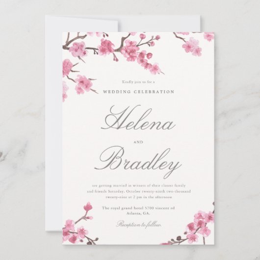 Fleur de cerisier | Faire-part de mariage rose (Devant)