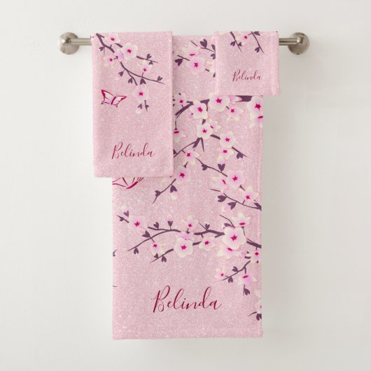 Fleur de cerisier Monogramme Nom Paillettes Roses (En situation)