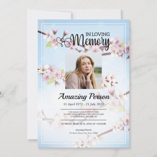 Fleur de cerisier Ordre funéraire Invitation (Devant)