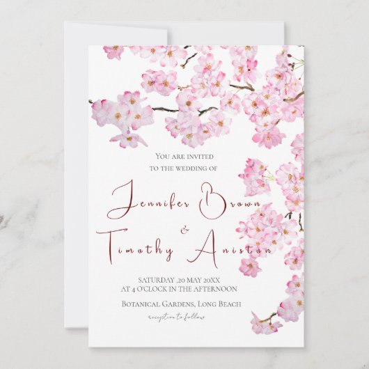 Fleur de cerisier rose faire-part de mariage 2024 (Devant)