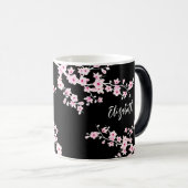 Fleur de cerisier rose Monogramme Mug magique (Devant droit)