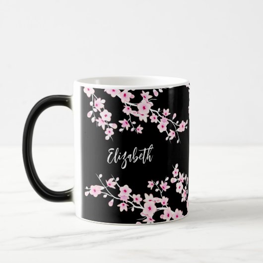 Fleur de cerisier rose Monogramme Mug magique (Gauche)