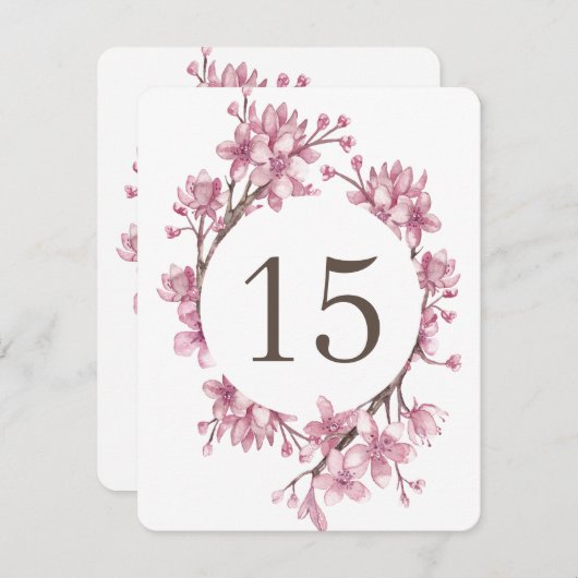 Fleur de cerisier rose. Numéros de table pour mari (Devant / Derrière)