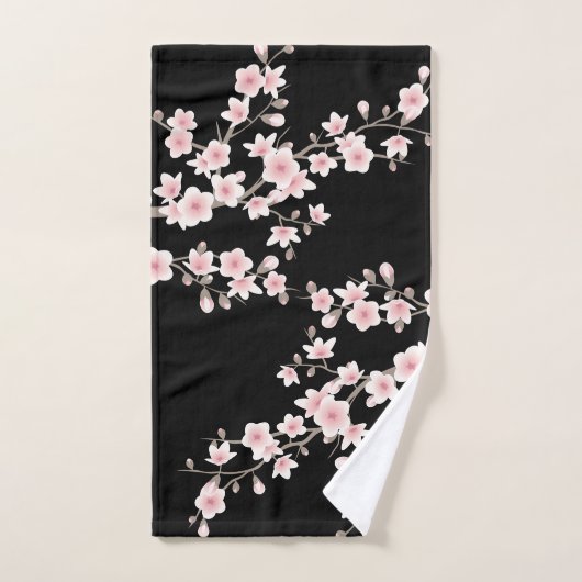 Fleur de cerisier rose pâle Noir (Serviette à main)