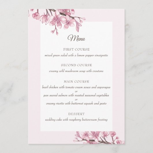Fleur de cerisier rose printanier. Menu mariage fl (Devant)