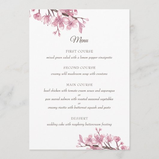 Fleur de cerisier rose printanier. Menu mariage fl (Devant)